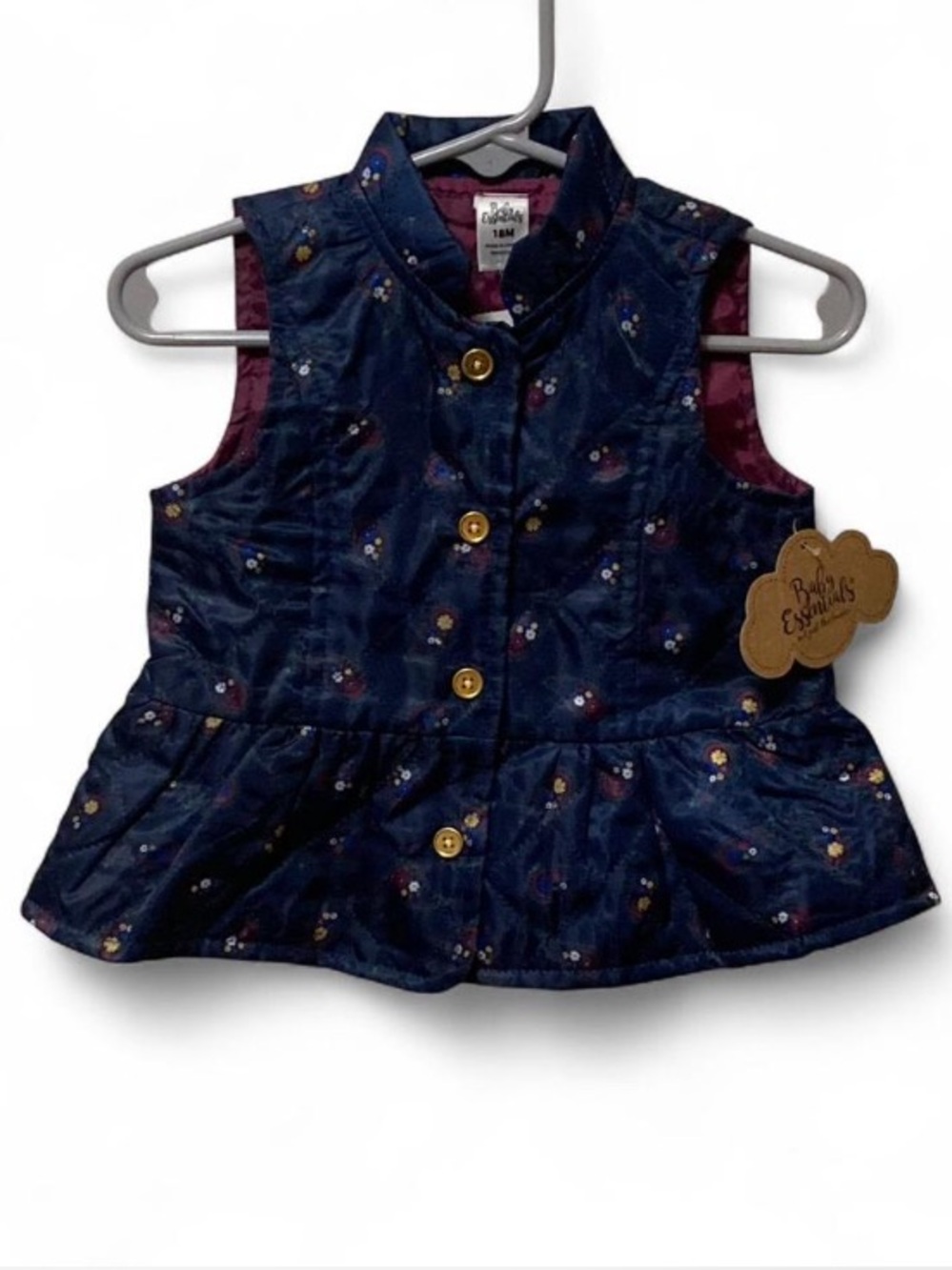 Baby Essentials Navy Floral Quilted Ruffle Vest
